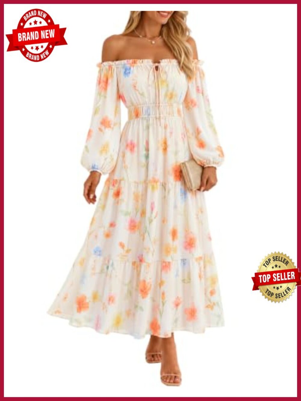 ZESICA Floral Maxi Dress with Pockets Long Sleeve A-Line Chiffon Dress